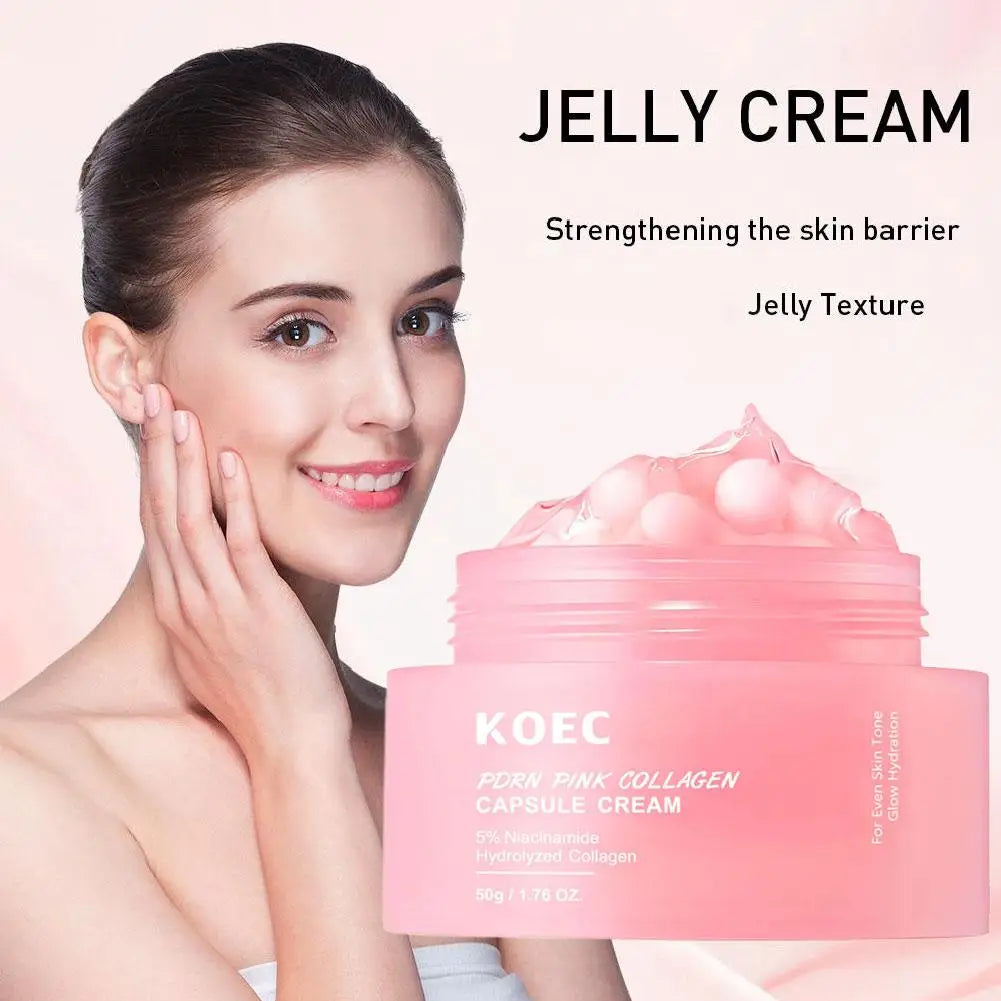 CREMA DE CAPSULAS DE COLÁGENO ROSA 5% Niacinamida Colágeno hidrolizado Crema de gelatina hidratante profunda Crema hidratante regordeta, cuidado nutrido de la piel