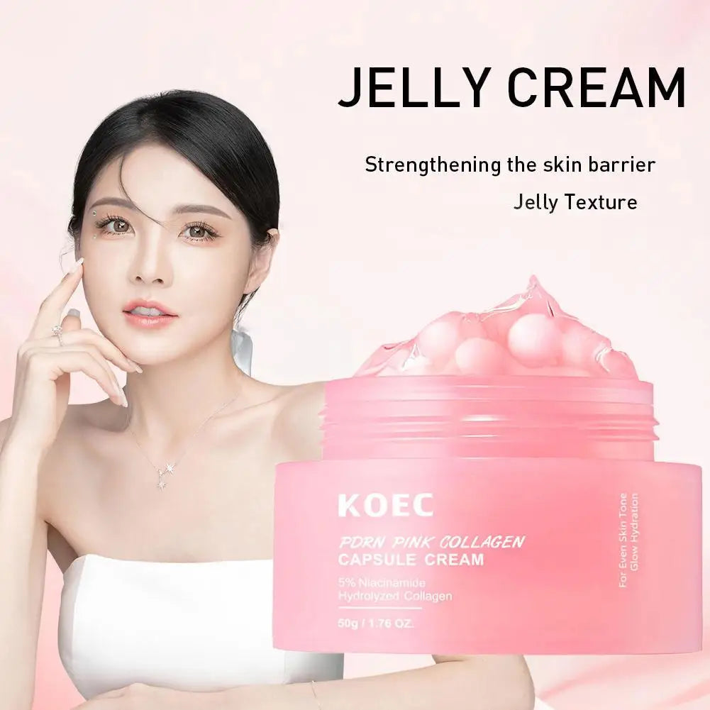 CREMA DE CAPSULAS DE COLÁGENO ROSA 5% Niacinamida Colágeno hidrolizado Crema de gelatina hidratante profunda Crema hidratante regordeta, cuidado nutrido de la piel